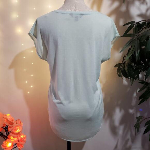 Rock & Republic Women's S Light Blue Mint Guitar Wing Rhinestone Flowy Top - Picture 3 of 6